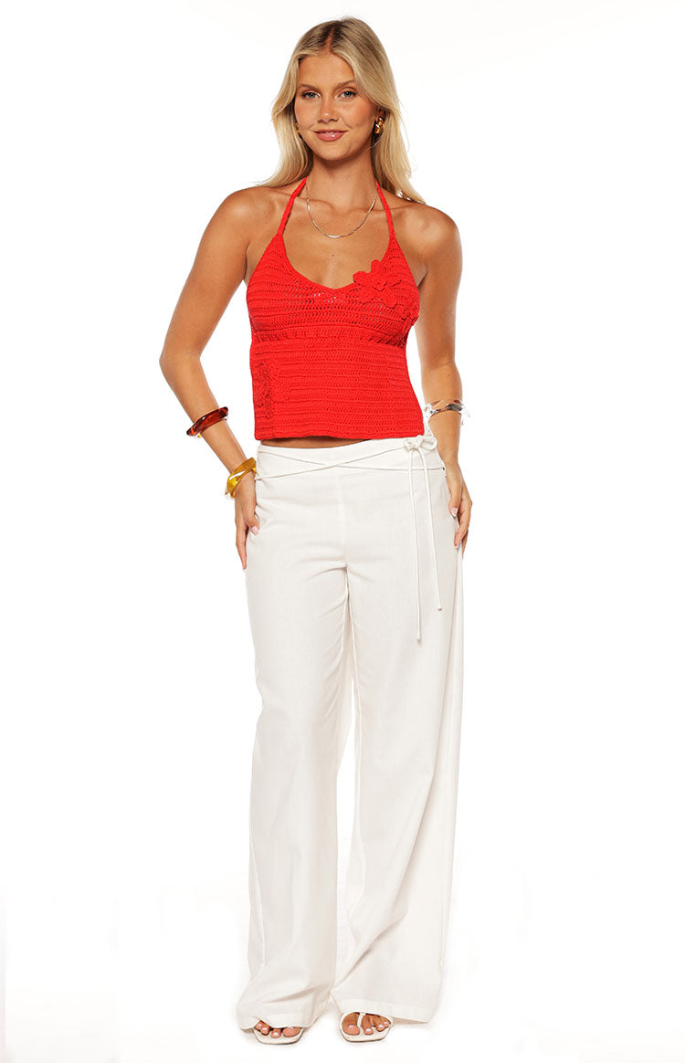 Kiki Red Crochet Flower Halter Top | Beginning Boutique US