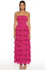 Kim Fuchsia Strapless Ruffle Maxi Dress