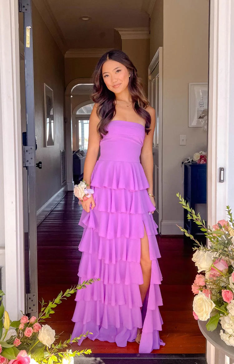 Kim Magenta Strapless Ruffle Maxi Dress - US 10