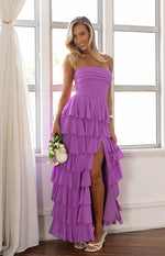 Kim Magenta Strapless Ruffle Prom Dress