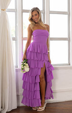 Kim Magenta Strapless Ruffle Prom Dress Image