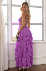 Kim Magenta Strapless Ruffle Prom Dress Image