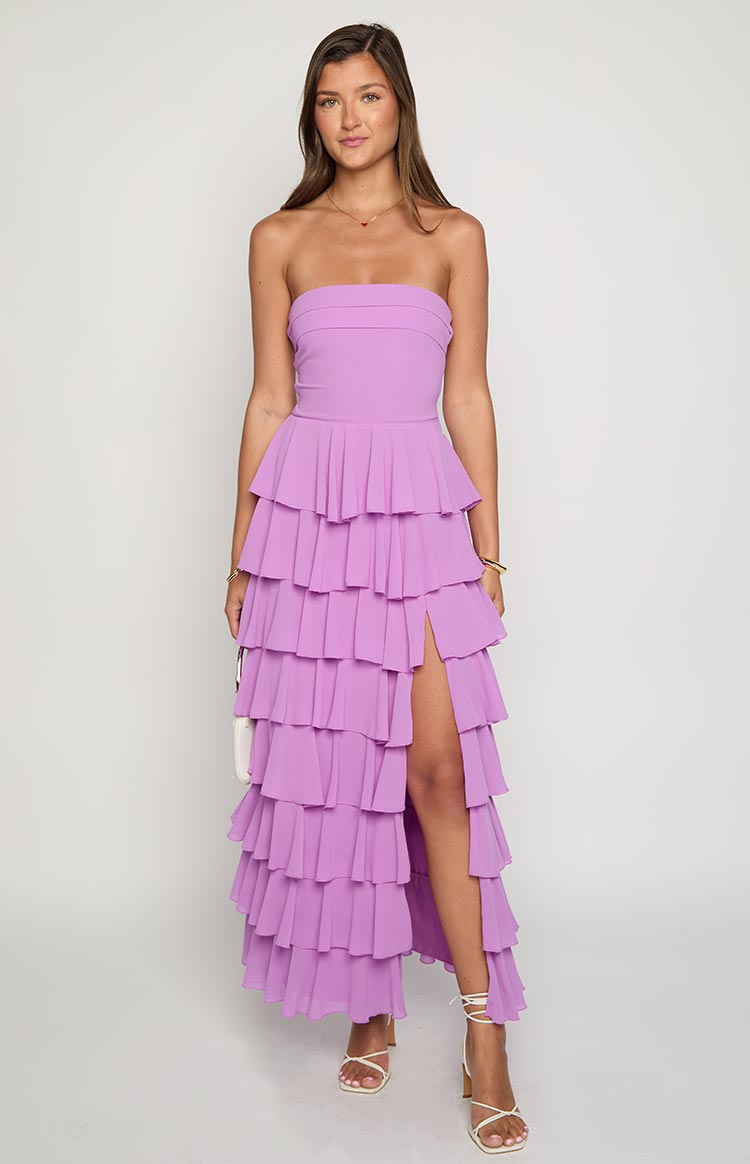 PRE-ORDER Kim Magenta Strapless Ruffle Maxi Dress