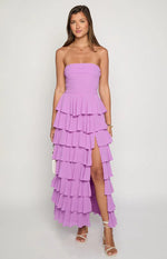 Kim Magenta Strapless Ruffle Prom Dress