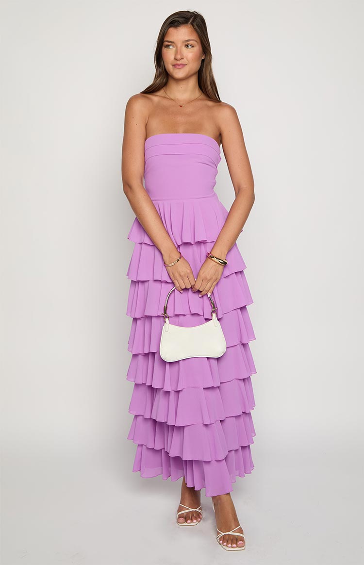 PRE-ORDER Kim Magenta Strapless Ruffle Maxi Dress