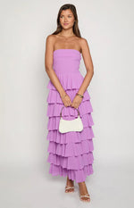 Kim Magenta Strapless Ruffle Prom Dress