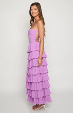 Kim Magenta Strapless Ruffle Prom Dress