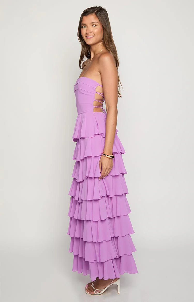 Kim Magenta Strapless Ruffle Prom Dress