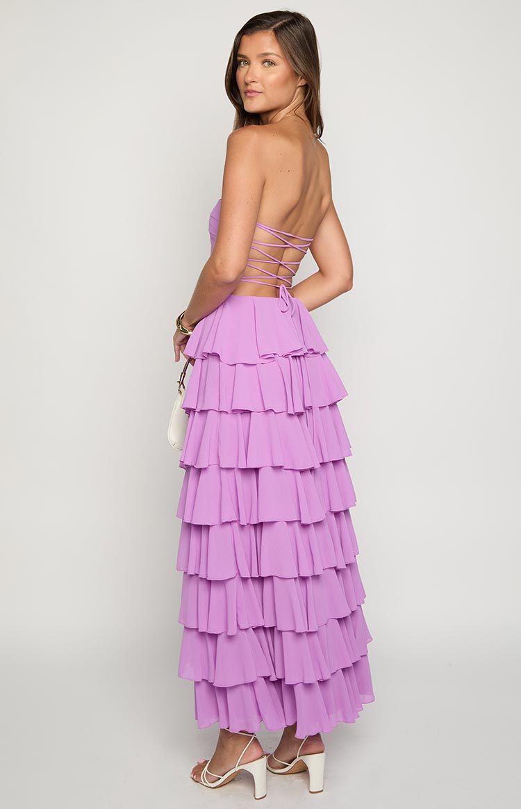 Kim Magenta Strapless Ruffle Prom Dress Image