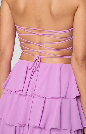 Kim Magenta Strapless Ruffle Prom Dress
