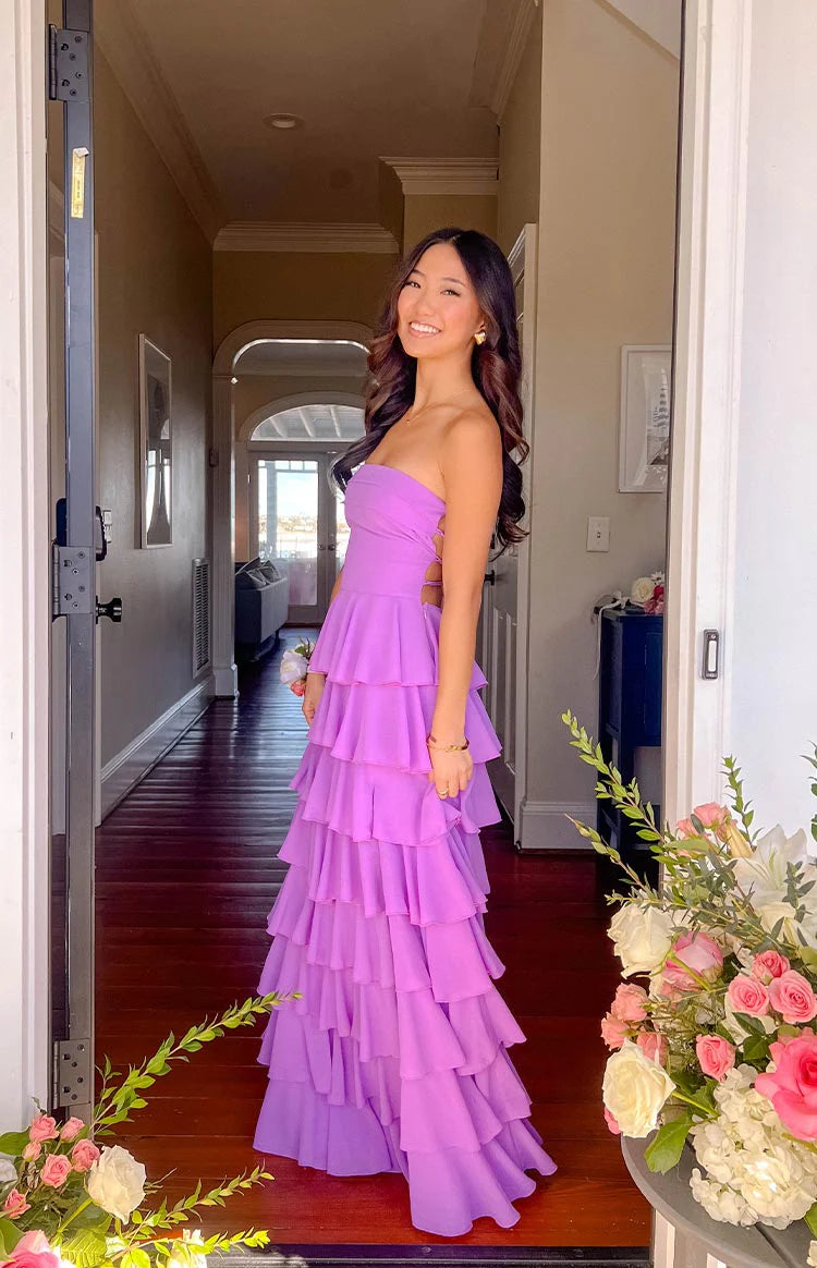 Kim Magenta Strapless Ruffle Prom Dress - US 10 | Beginning Boutique Exclusive Kim Magenta Strapless Ruffle Prom Dress - US 10 | Beginning Boutique Exclusive