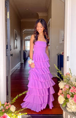 Kim Magenta Strapless Ruffle Prom Dress Image