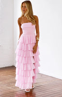 Kim Pink Strapless Ruffle Maxi Dress