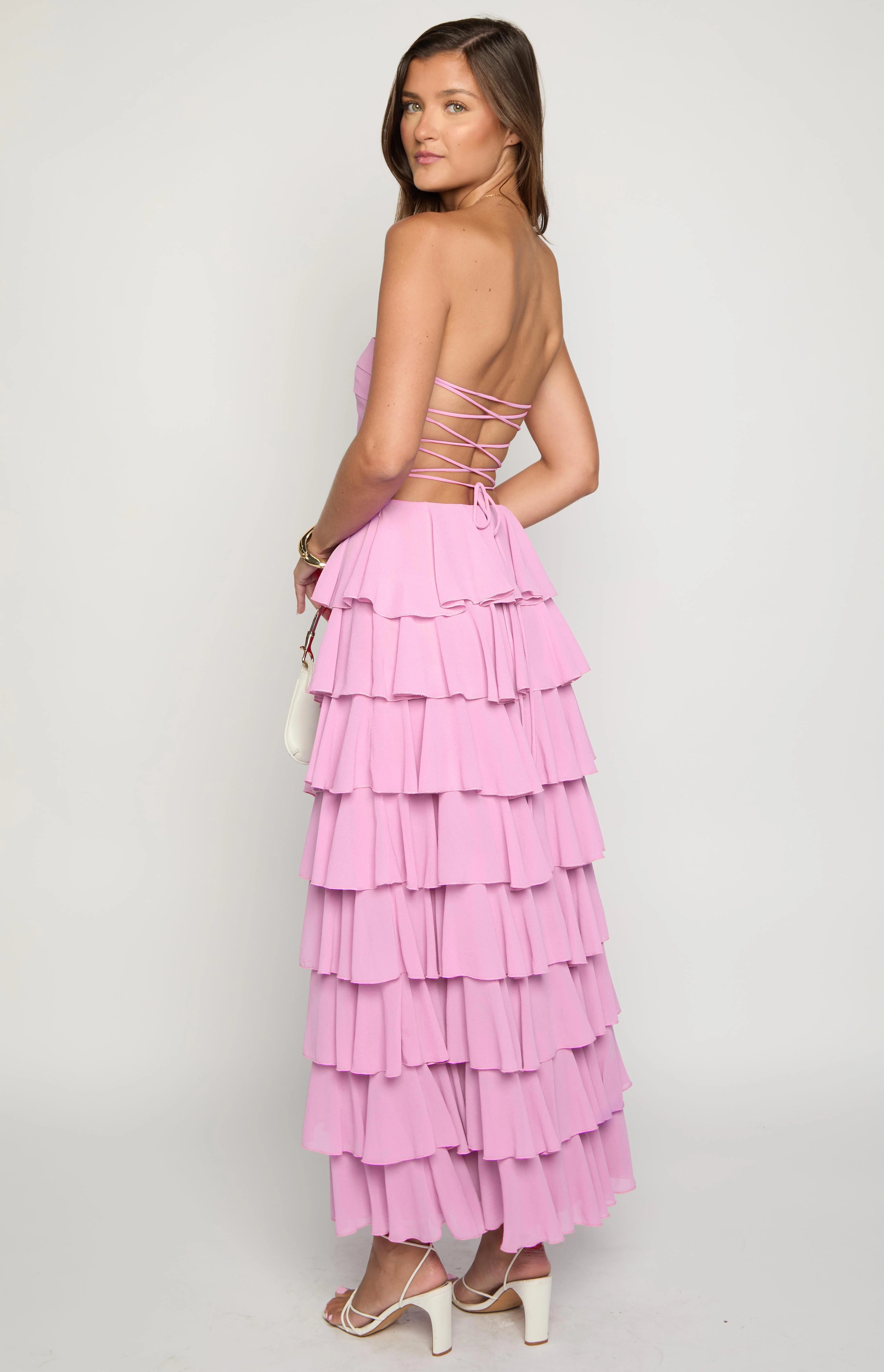 Kim Pink Strapless Ruffle Maxi Dress - 14 | Beginning Boutique Exclusive Kim Pink Strapless Ruffle Maxi Dress - 14 | Beginning Boutique Exclusive
