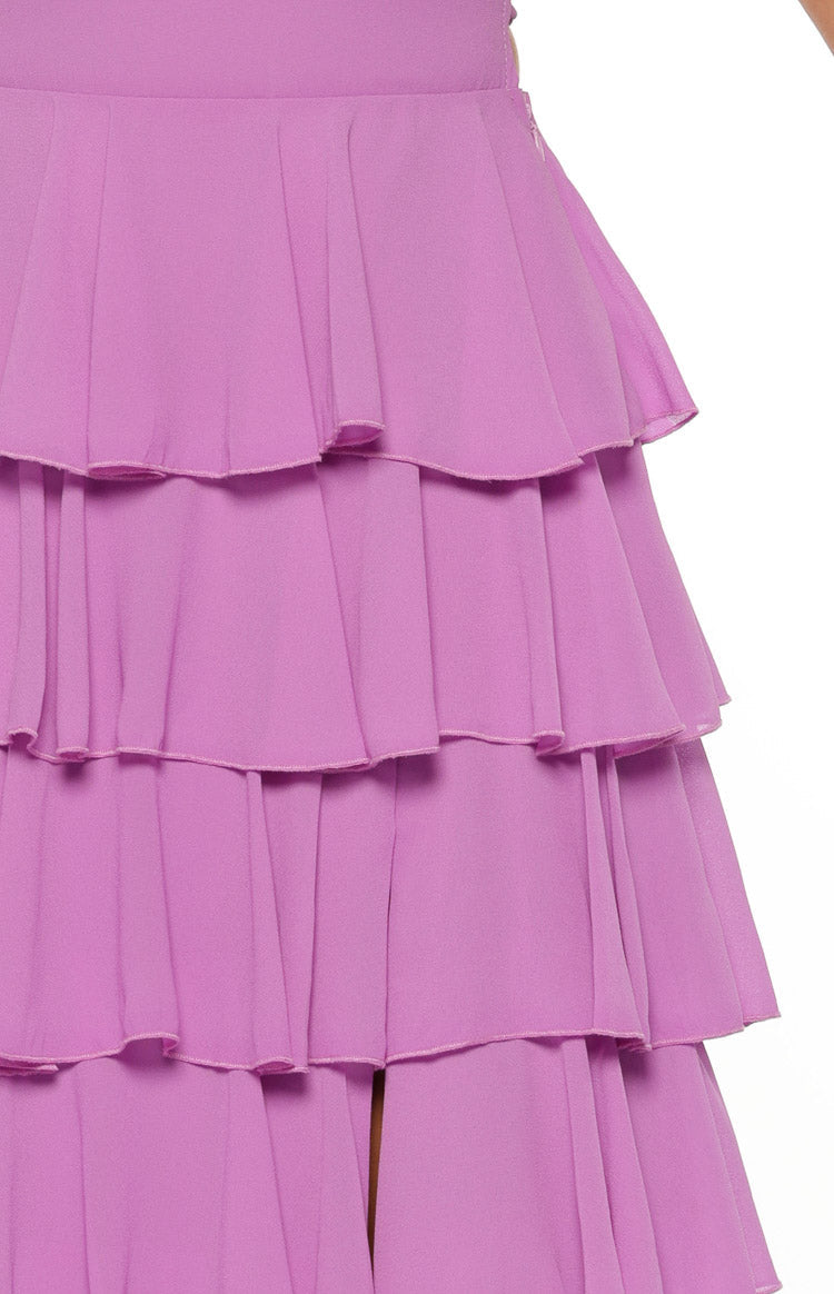 Kim Magenta Strapless Ruffle Prom Dress Image