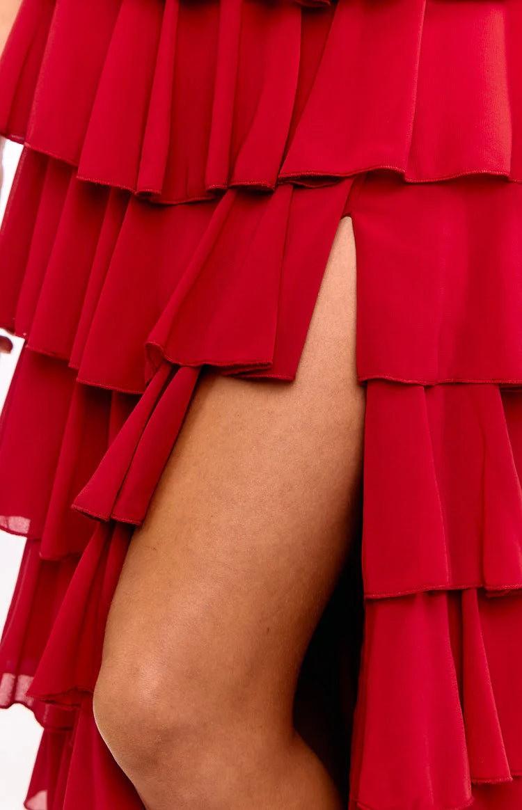 Kim Red Strapless Ruffle Maxi Dress - 8 Kim Red Strapless Ruffle Maxi Dress - 8