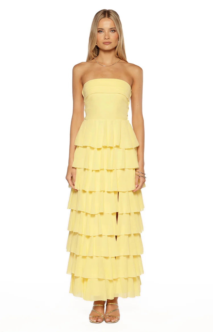 yellow peplum maxi dress MISSGUIDED Halter Neck Peplum Overlay Maxi Dress Flowing A-Line Silhouette Summer Vacation Beach Wedding Guest Evening Gown