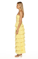 Kim Yellow Strapless Ruffle Maxi Dress