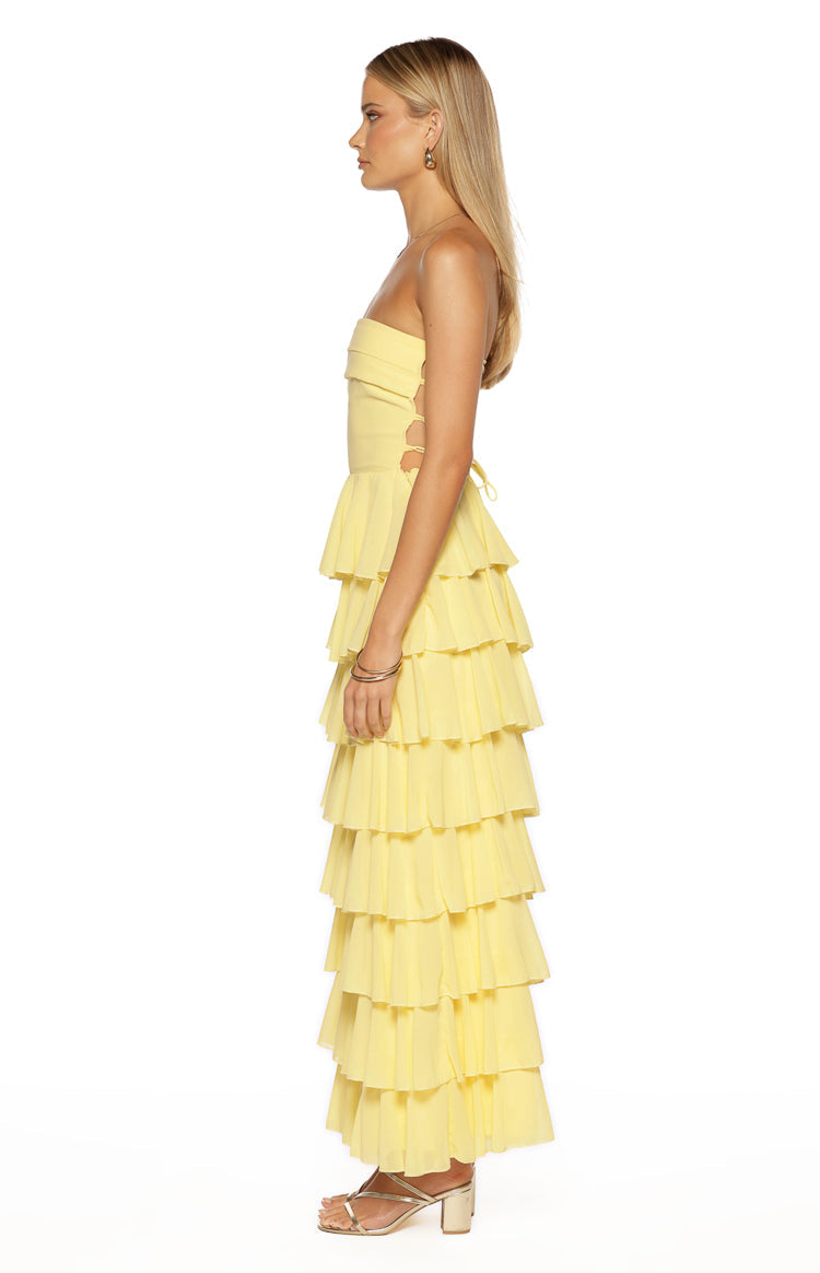 Kim Yellow Strapless Ruffle Maxi Dress Image