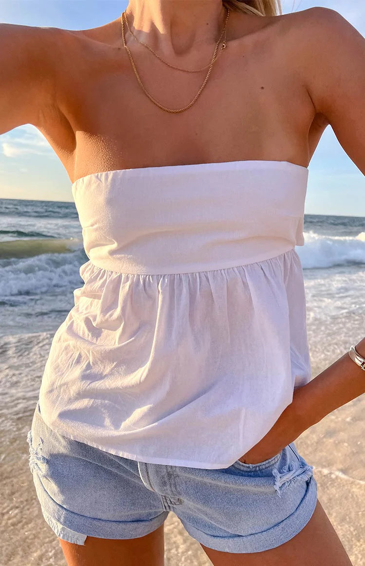 Klee White Strapless Tie Back Top