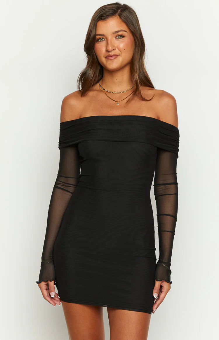 Kofi Black Long Sleeve Mini Dress - US 14 | Beginning Boutique Exclusive Kofi Black Long Sleeve Mini Dress - US 14 | Beginning Boutique Exclusive