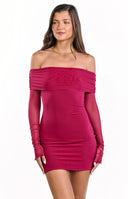 Kofi Wine Long Sleeve Mini Dress