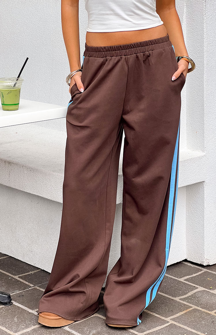 Kosie Chocolate And Blue Stripe Track Pants | Beginning Boutique US
