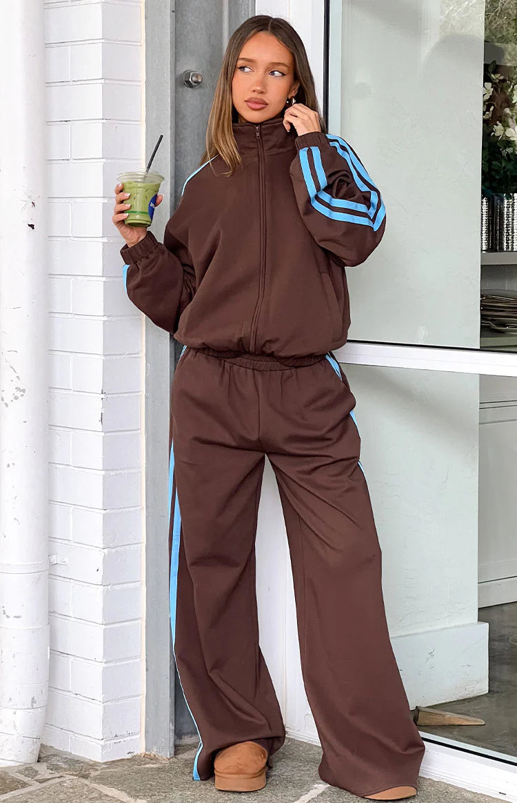 Kosie Chocolate And Blue Stripe Track Pants | Beginning Boutique US