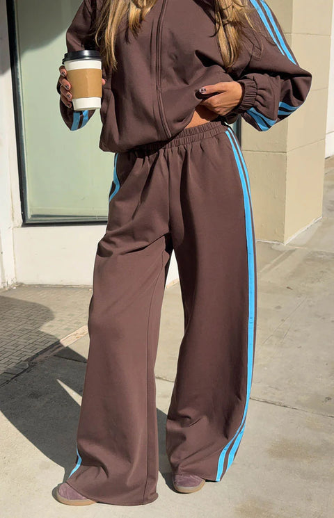 Kosie Chocolate And Blue Stripe Track Pants | Beginning Boutique US