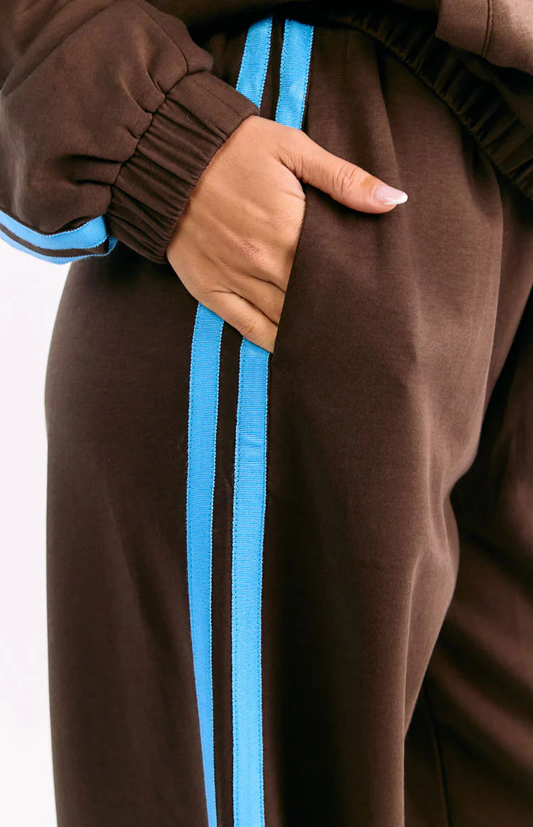 Kosie Chocolate And Blue Stripe Track Pants | Beginning Boutique US