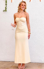 Krissy Cream Mesh Strapless Maxi Dress