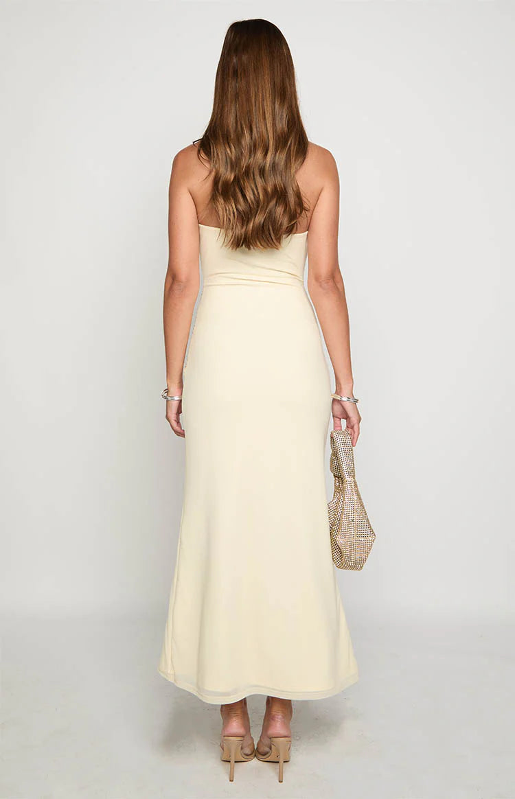 Krissy Cream Mesh Strapless Maxi Dress - US 8 | Beginning Boutique Exclusive Krissy Cream Mesh Strapless Maxi Dress - US 8 | Beginning Boutique Exclusive