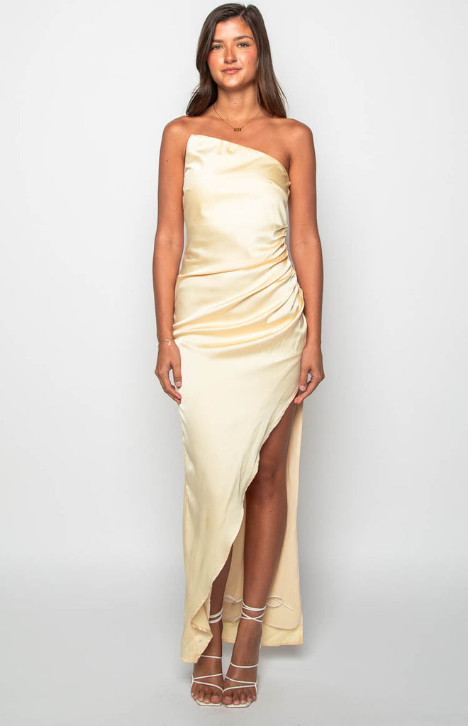 Kyla Yellow Satin Maxi Dress – Beginning Boutique US