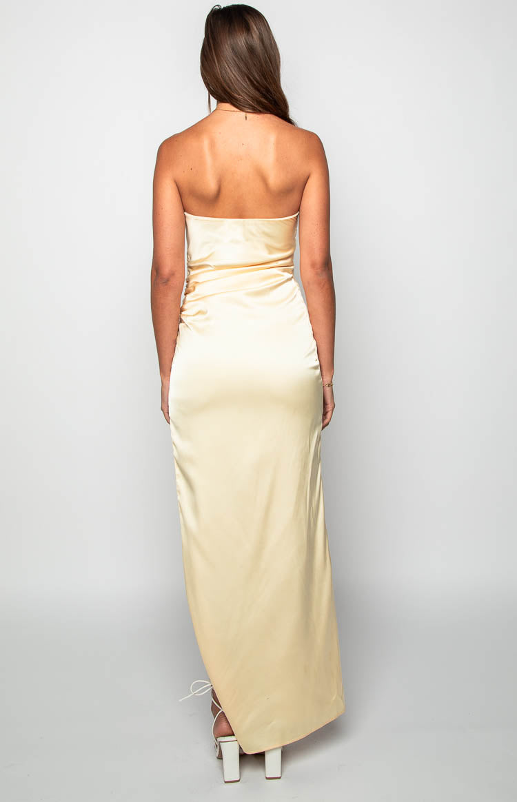 Kyla Yellow Satin Maxi Dress – Beginning Boutique US