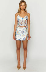 Kyrah White Satin Italia Print Crop Top