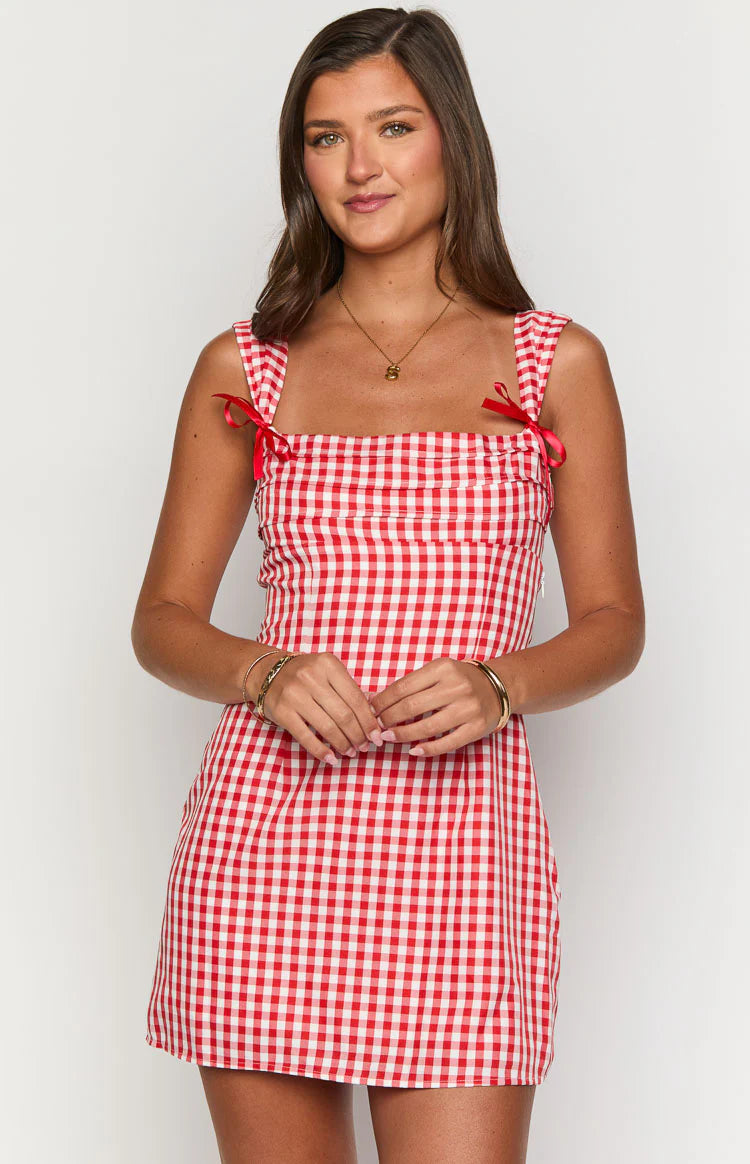Layla Red Gingham Tie Back Mini Dress | Beginning Boutique US Layla Red Gingham Tie Back Mini Dress | Beginning Boutique US