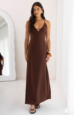 La Jolla Brown V-Neck Maxi Dress Image
