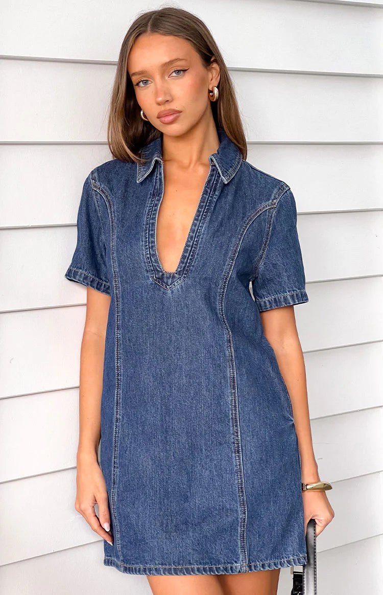 Lachie Dark Wash Denim Mini Dress - 8 | Beginning Boutique Exclusive Lachie Dark Wash Denim Mini Dress - 8 | Beginning Boutique Exclusive