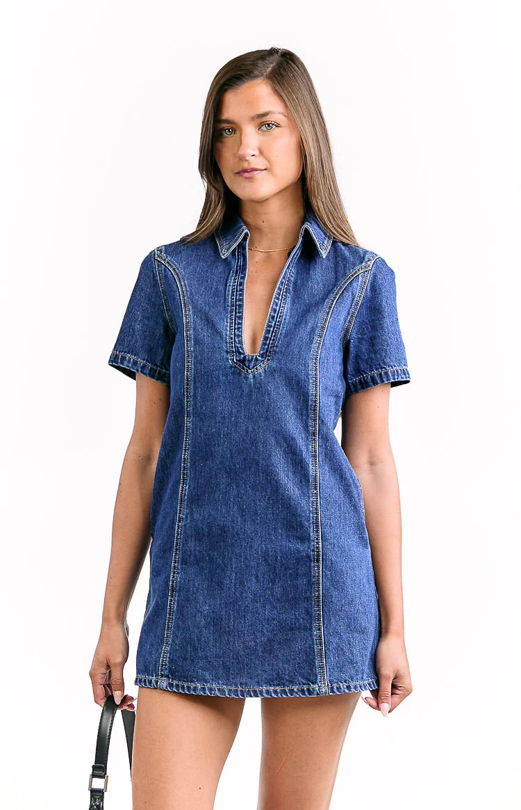 Lachie Dark Wash Denim Mini Dress - 8 | Beginning Boutique Exclusive Lachie Dark Wash Denim Mini Dress - 8 | Beginning Boutique Exclusive