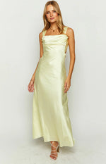 Laria Yellow Satin Formal Maxi Dress