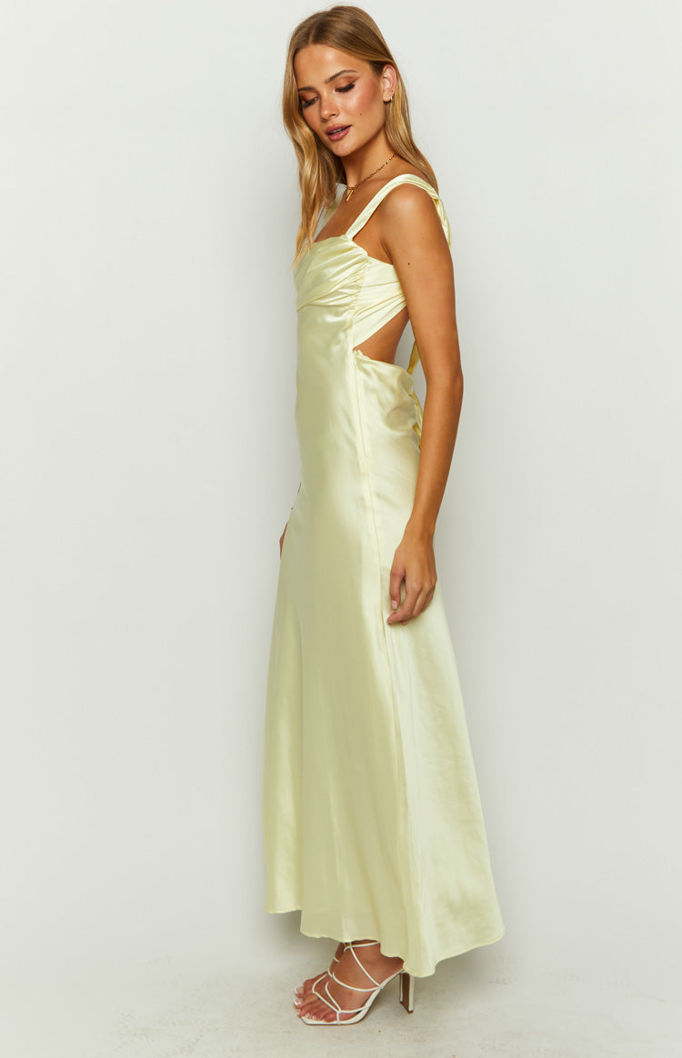 Laria Yellow Satin Formal Maxi Dress – Beginning Boutique US