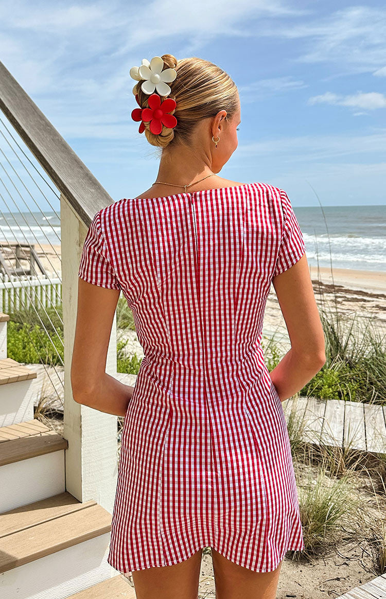 Lauree Red Gingham Button Front Mini Dress | Beginning Boutique US