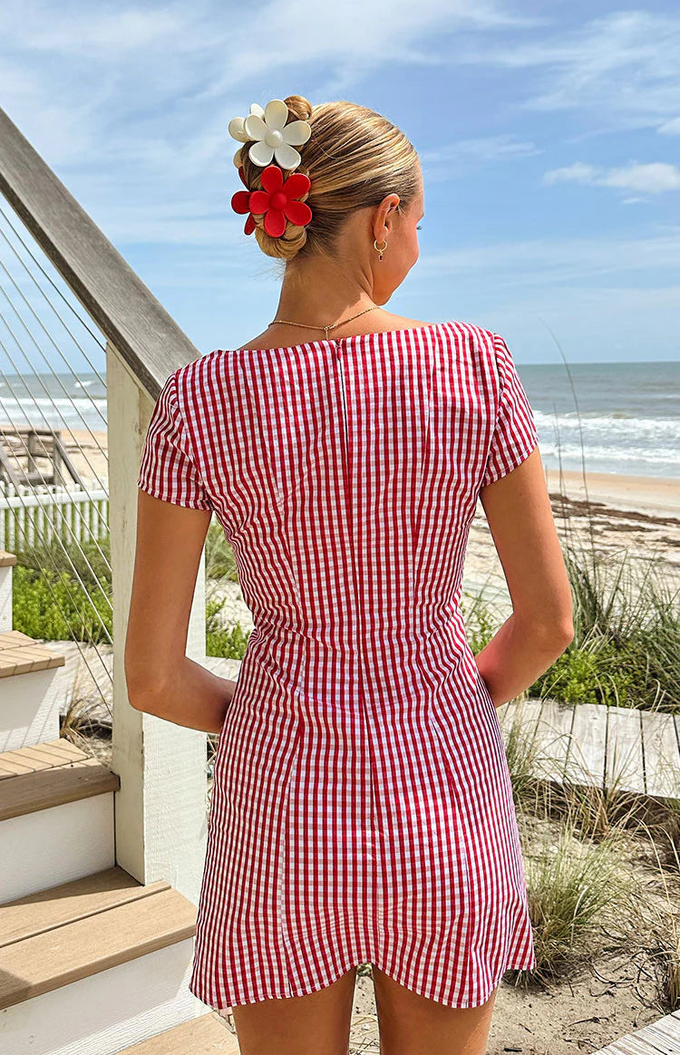 Lauree Red Gingham Button Front Mini Dress | Beginning Boutique US Lauree Red Gingham Button Front Mini Dress | Beginning Boutique US
