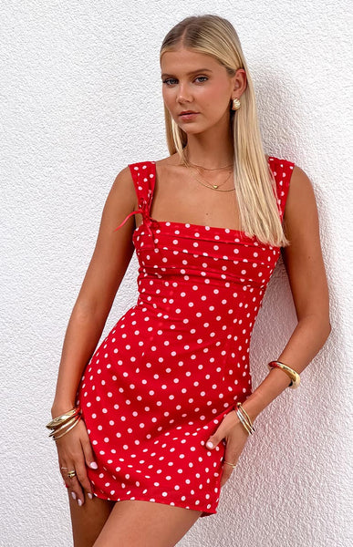 layla eyelet mini dress Adjustable Straps Applique Sleeveless Mesh V-Neck, Lace Trim in Beige/Brown, Size L, Layla Red Tie Back Mini Dress Body Layla Red Polka Dot Tie