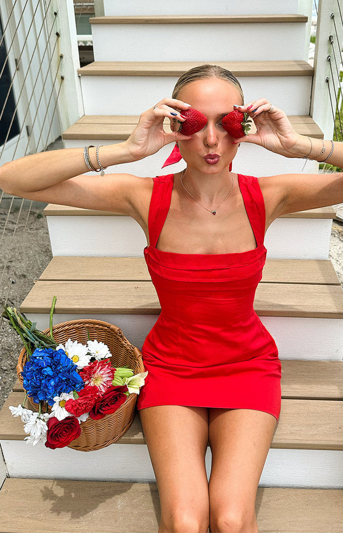 red black tie dress Layla Back Mini - US 16 Dazzle in our Cherry