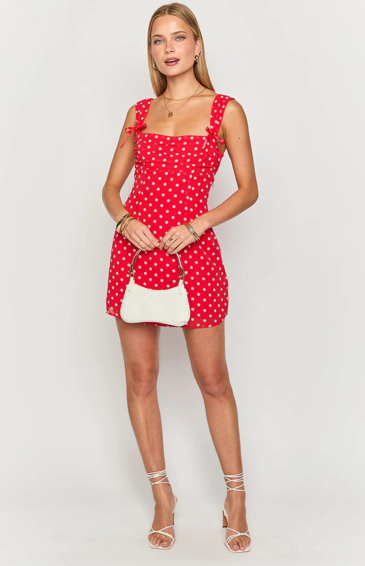 Layla Red Polka Dot Tie Back Mini Dress - US 18 | Beginning Boutique Exclusive Layla Red Polka Dot Tie Back Mini Dress - US 18 | Beginning Boutique Exclusive