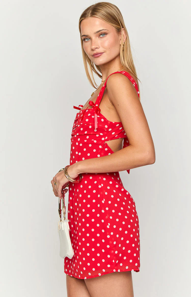 Layla Red Polka Dot Tie Back Mini Dress - US 18 | Beginning Boutique Exclusive Layla Red Polka Dot Tie Back Mini Dress - US 18 | Beginning Boutique Exclusive