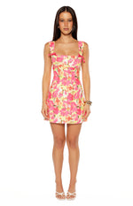Layla Yellow Floral Pop Tie Back Mini Dress Image