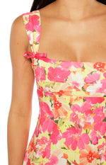 Layla Yellow Floral Pop Tie Back Mini Dress Image