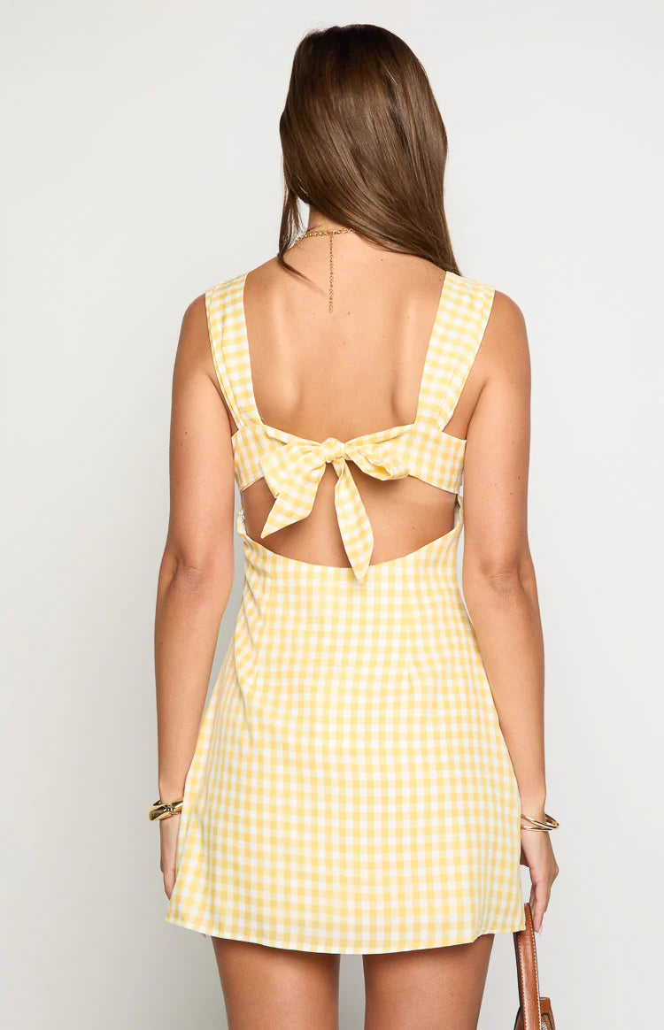 Layla Yellow Gingham Tie Back Mini Dress